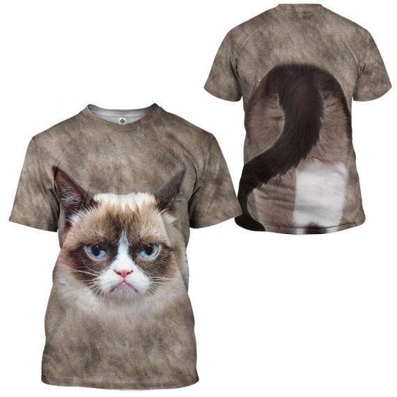 3D Grumpy Cat Front And Back All Over Print Unisex Tshirt For Cat Lovers