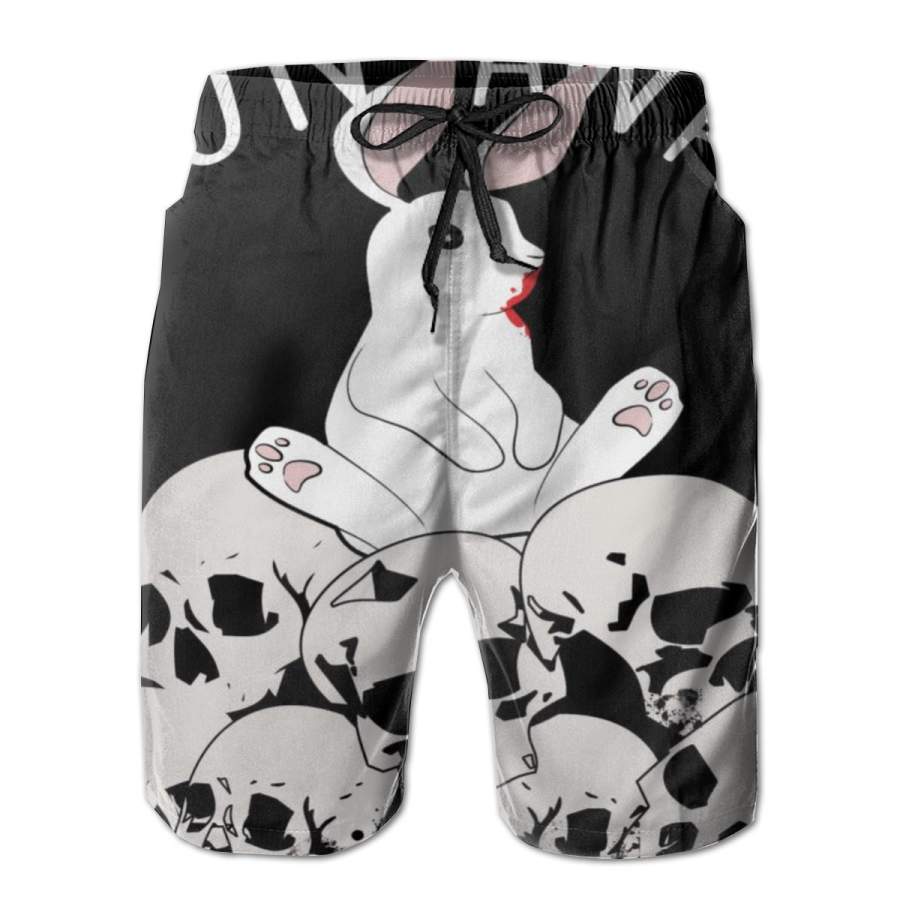 2 Pack Run Away Bloody Bunny Skeleton Poster Men Swim Trunks Drawstring Elastic Waist Quick Dry Beach Shorts with Mesh Lining Swimwear Bathing Suits