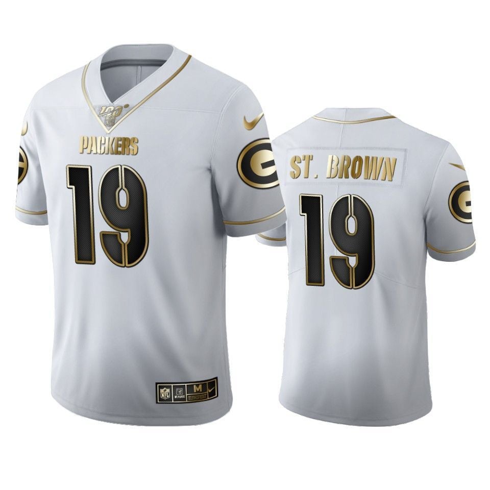 Green Bay Packers Equanimeous St Brown White 100Th Season Golden Edition Mens Jersey