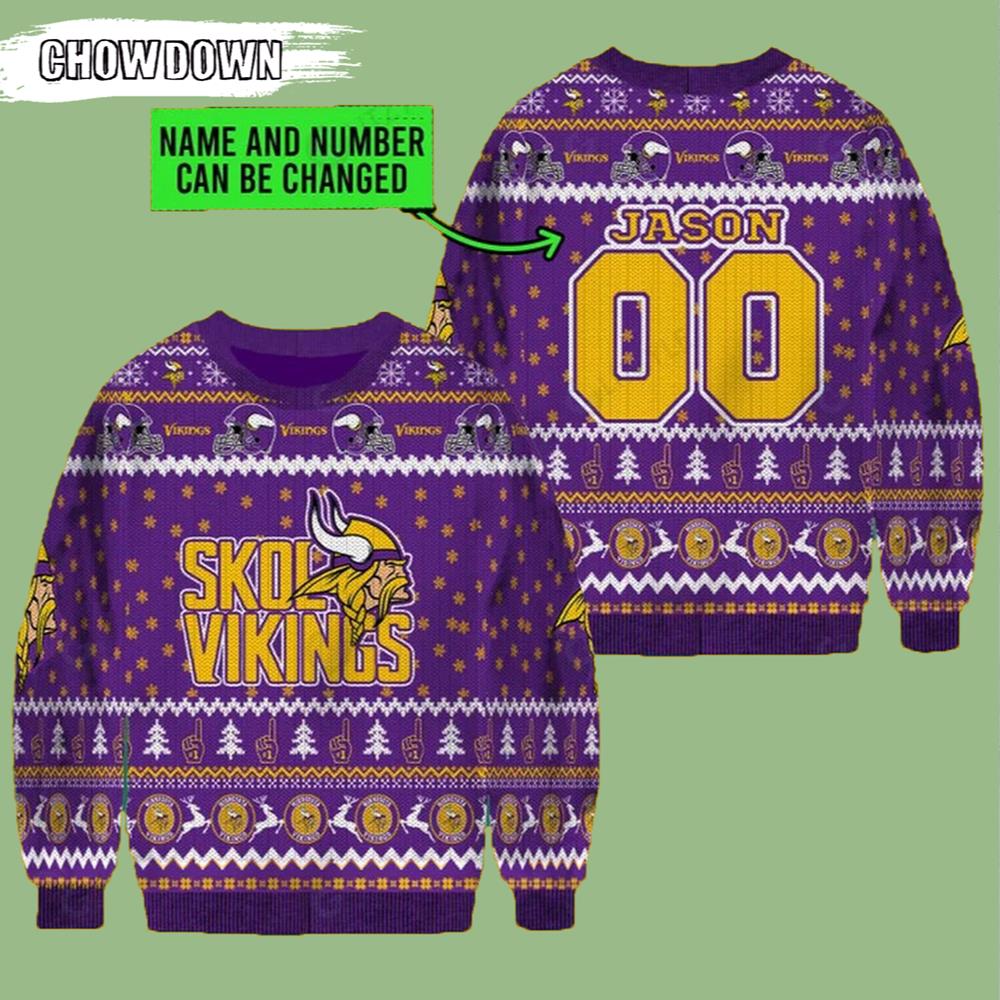 Minnesota Vikings Gift For Fan Ugly Wool Sweater Christmas Custom Name