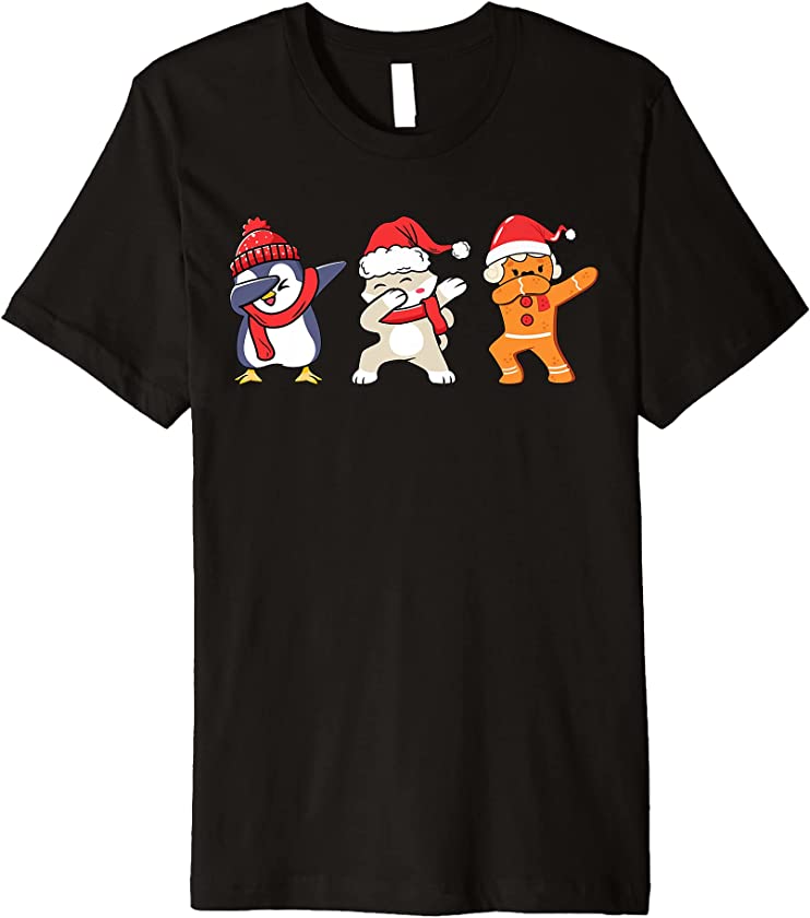 Christmas Dabbing Penguin Cat Cookies Wearing Santa Hat Xmas Premium T-Shirt