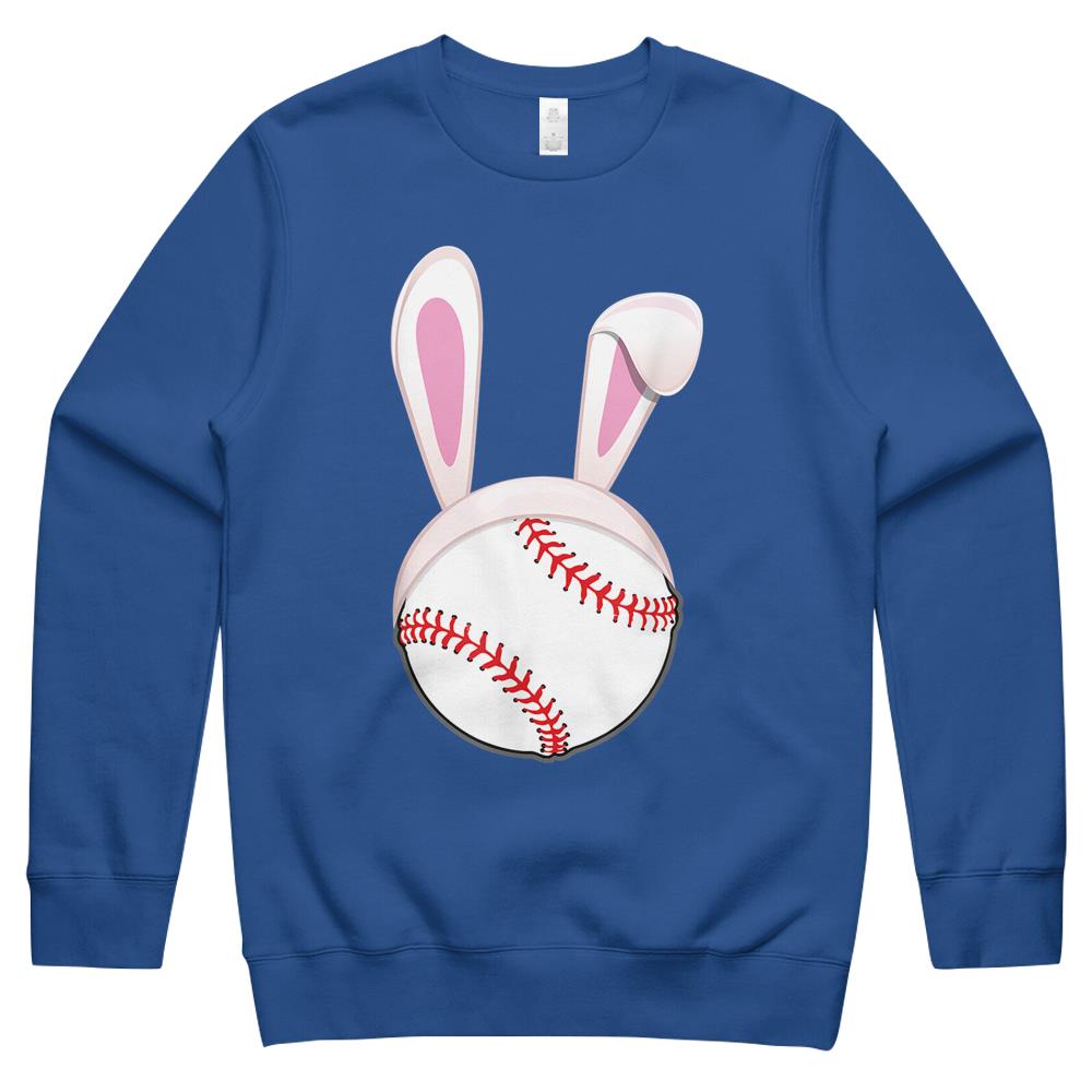 Baseball Easter Bunny Ears Rabbit Spring Holiday Player Crewneck Sweatshirt