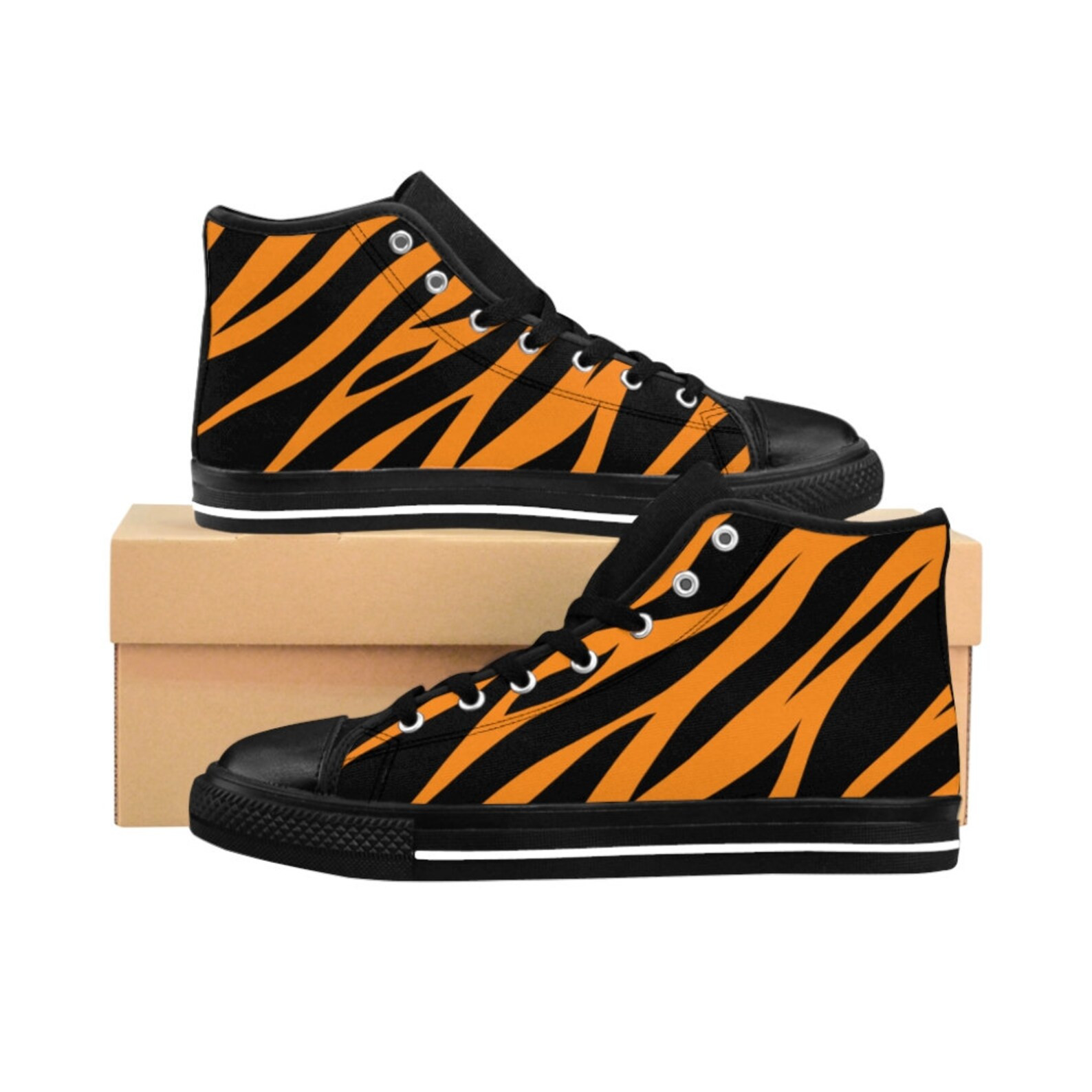 Black And Orange Tiger Print High Top Shoes