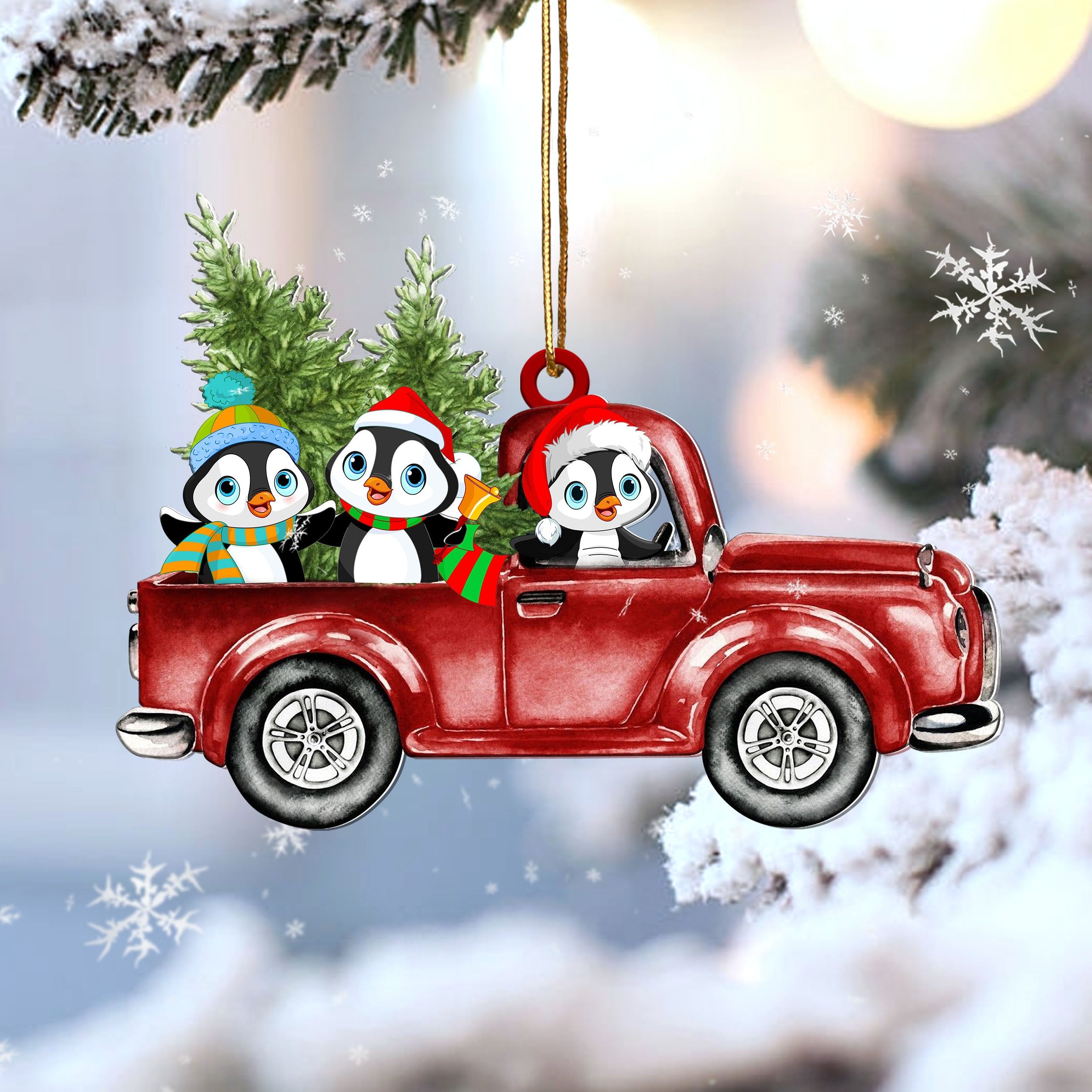 Penguin Red Car Gift For Penguin Lover Gift For Ocean Lover Ornament