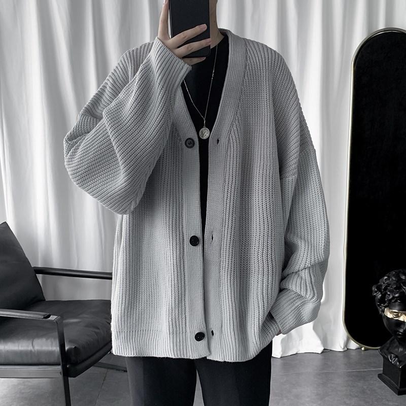 Autumn New Japanese Harajuku Loose Oversize Cardigan Sweater Male Korean Fashion Casual Solid Color Men’s Knit Winter Coats alx