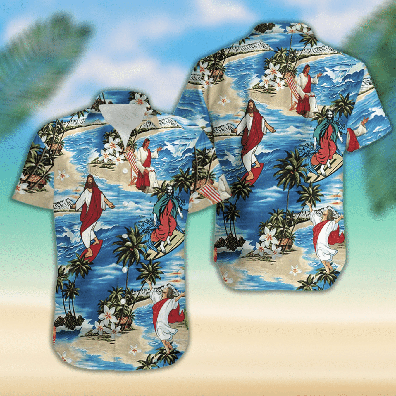 Discover Cool Jesus Surfing Summer Tropical Hawaii Aloha Shirts Dh Ha62656