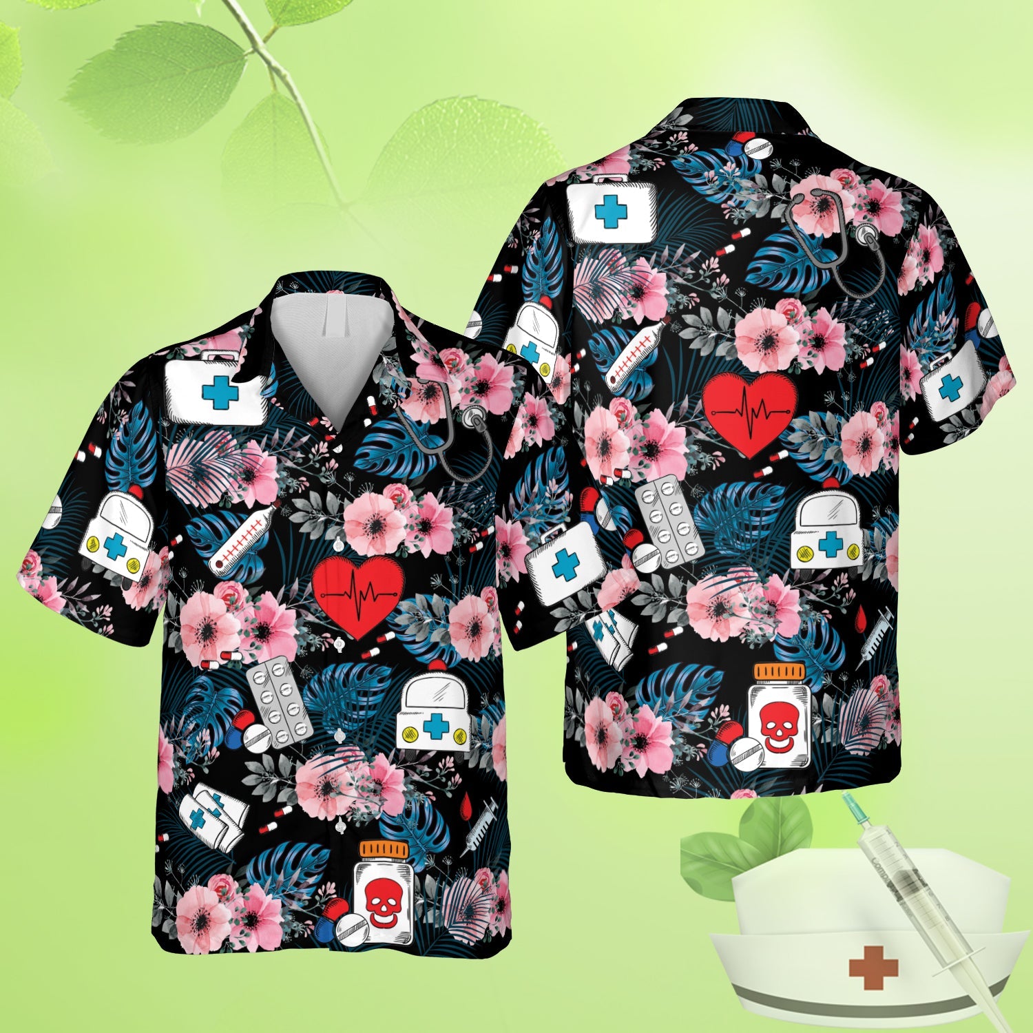 Floral Nurse Black Hawaiian Summer Shirt For Doctor Men Ha67296