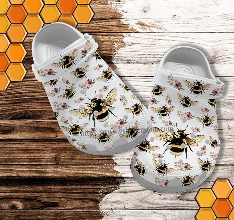 Bee Pattern Floral Croc Shoes Gift Bestie- Bee Kind Hippie Shoes Croc Clogs For Aunt