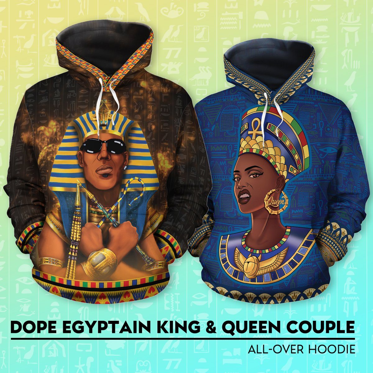 Dope Egyptian King & Queen Couple All-Over Hoodies