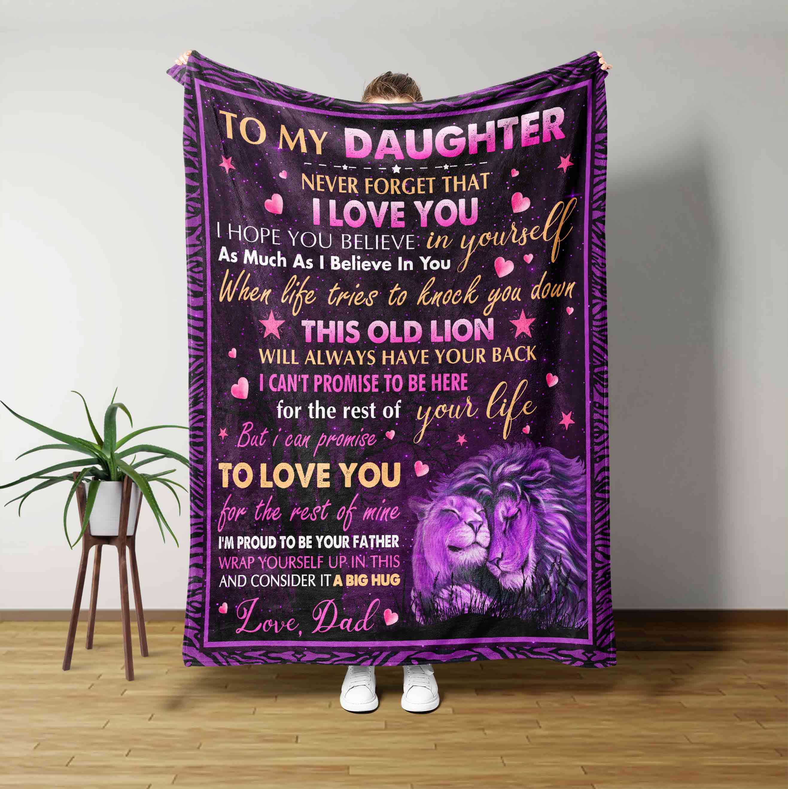 To My Daughter Blanket, Lion Blanket, Blanket For Daughter From Dad Blanket, Custom Name Blanket