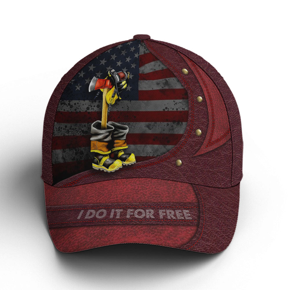 Firefighter I Do It For Free Red Leather Style Baseball Cap Coolspod