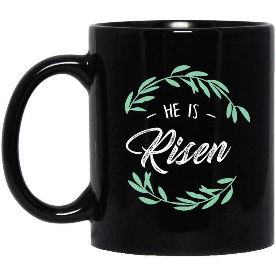 Religion He Is Risen Resurrection Jesus Men Women Kids 11oz 15oz Black Mug Happy Easter Day Funny Colors Eggs Bunny Ears Peeps Cute