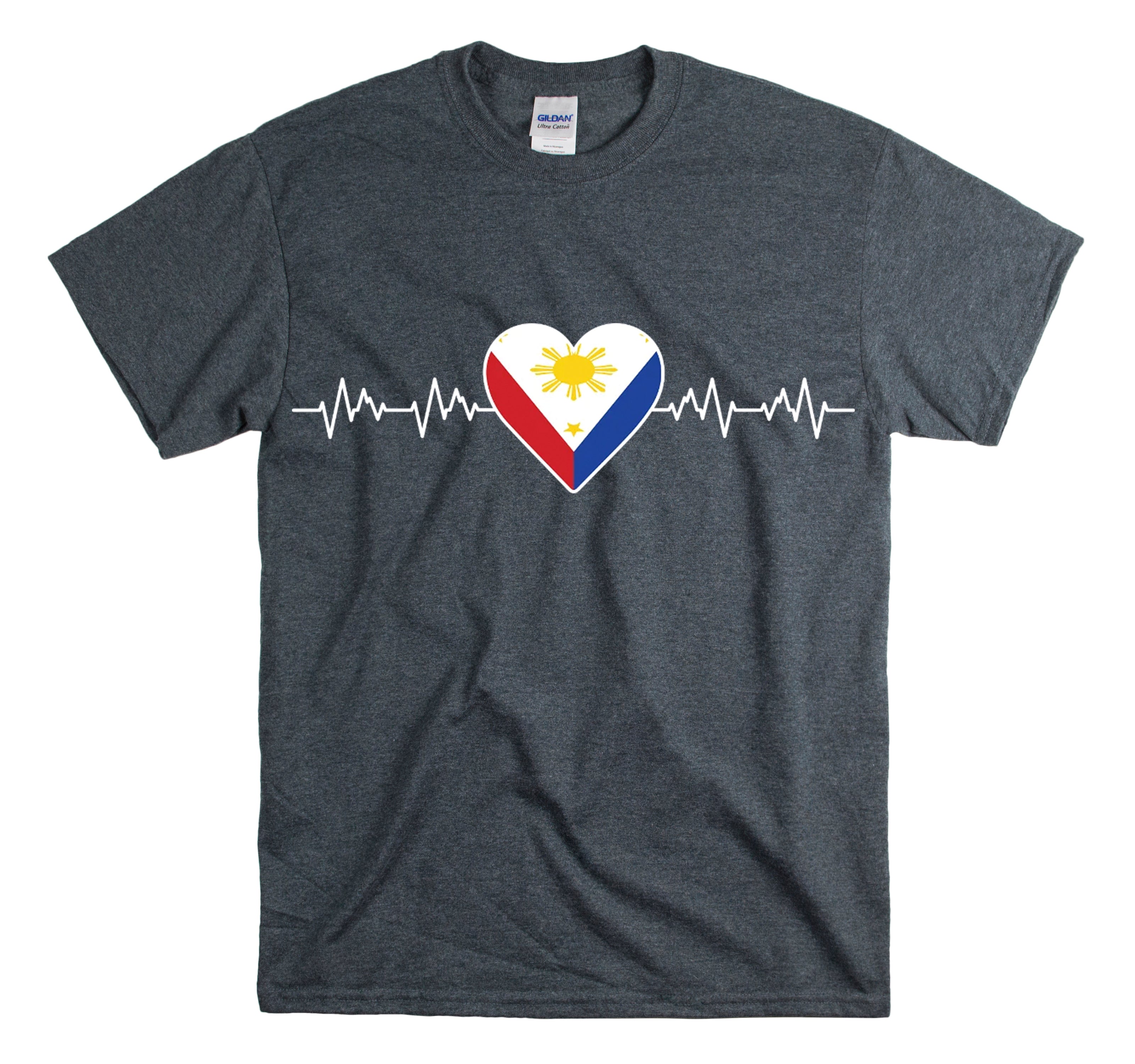 Shirt Funny Filipino Heartbeat Philippine Flag  Humorous Pinoy Lifestyle Pride Laughter Culture Unisex Heavy Cotton Tee