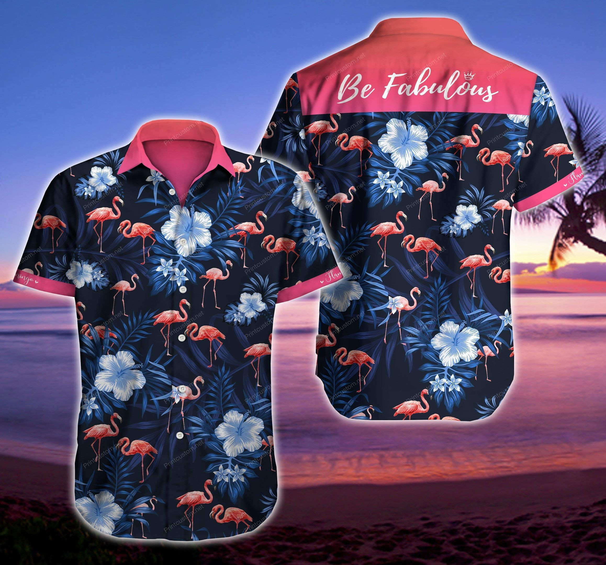 Flamingo Be Fabulous Hawaii Graphic Print Short Sleeve Hawaii Casual Shirt Ha63493