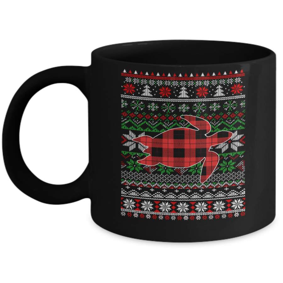 Turtle Red Plaid Ugly Christmas Sweater Funny Gifts Mug