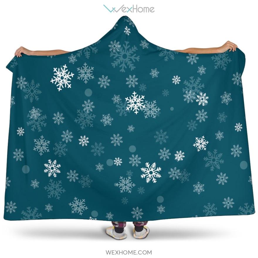 Snowflake Pattern Dark Background Hooded Blanket