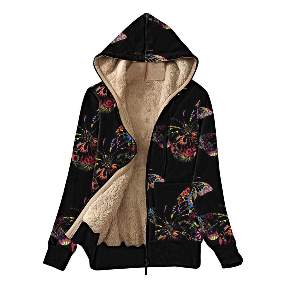 Women Coat Fabulous Thick Winter Jacket Butterfly Print Hat Lady Coat alx