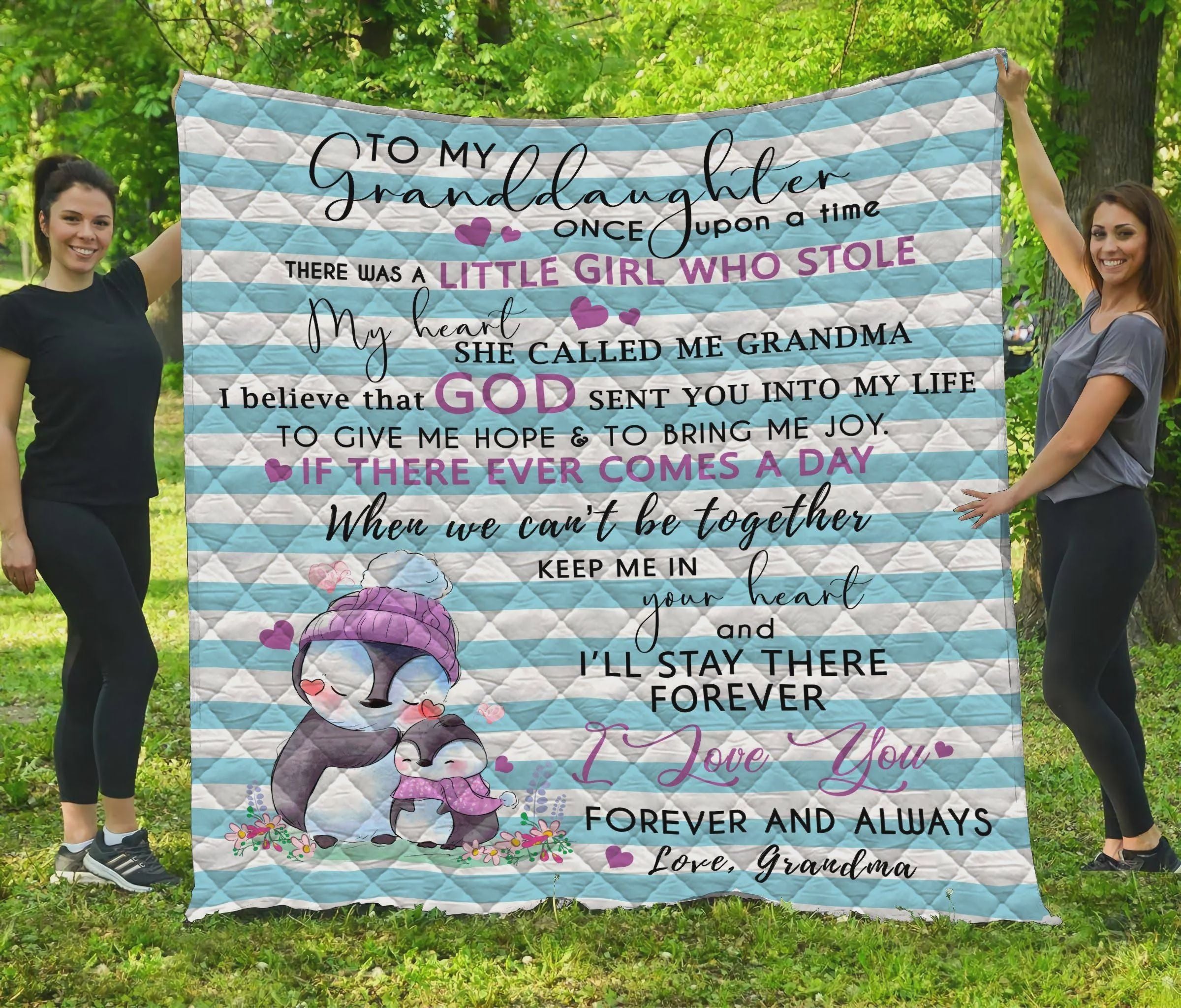 Personalized Penguin To My Granddaughter Quilt Blanket From Grandma I Love You Forever And Always Great Customized Blanket Gifts For Birthday Christmas Thanksgiving