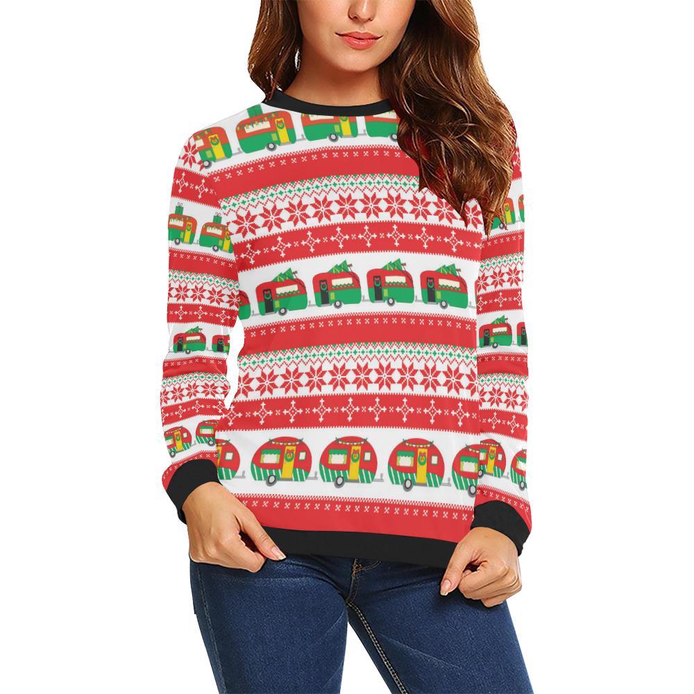 Camper Camping Ugly Christmas Design Print Women Long Sleeve Sweatshirt