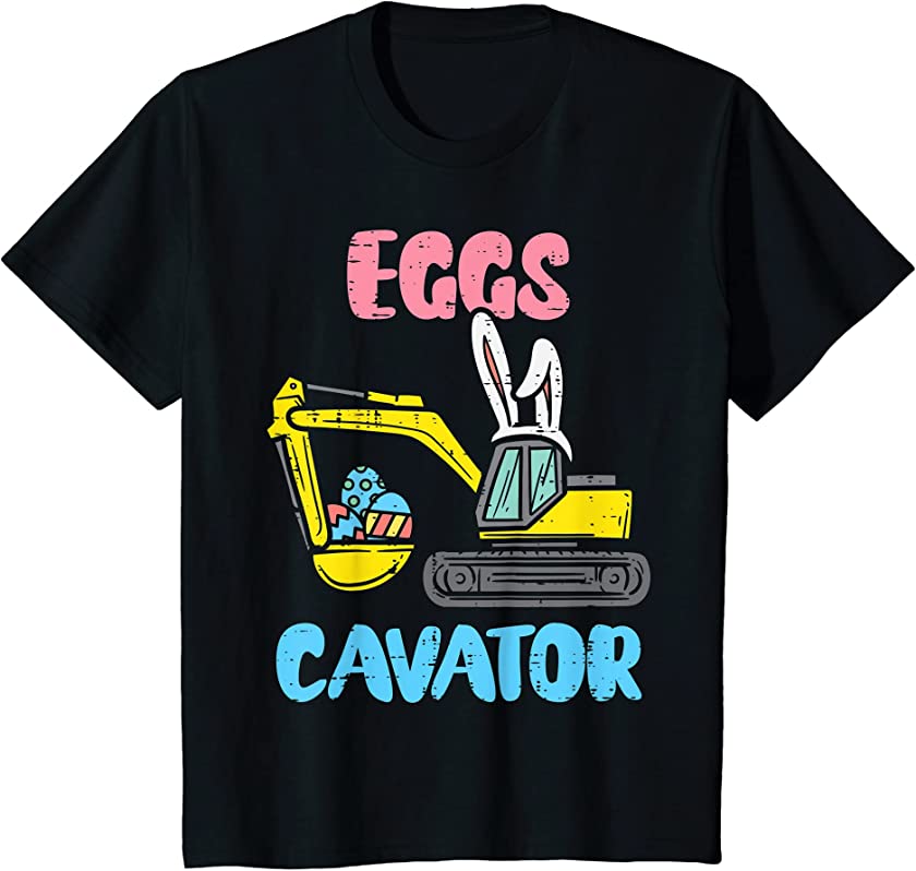 Kids Eggs Cavator Funny Easter Bunny Excavator Boys Kids Toddler T-Shirt