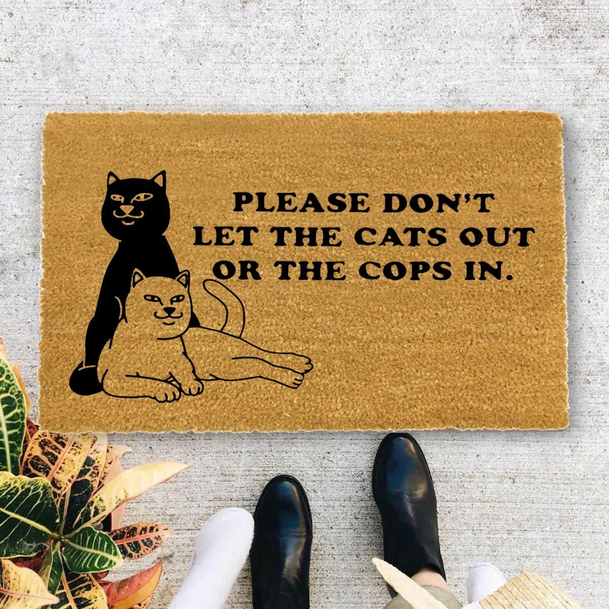 Don’t Let The Cats Out Or The Cops In Doormat, Go Away Funny, Doormat Non-slip Home Decor Indoor, Out Door