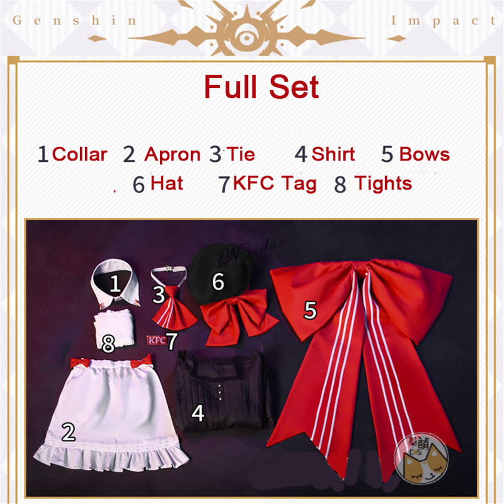 Anime Game Genshin Impact Noelle KFC Linkage Clerk Uniform Lovely Maid Dress Outfit Cosplay Costume Halloween Women alx