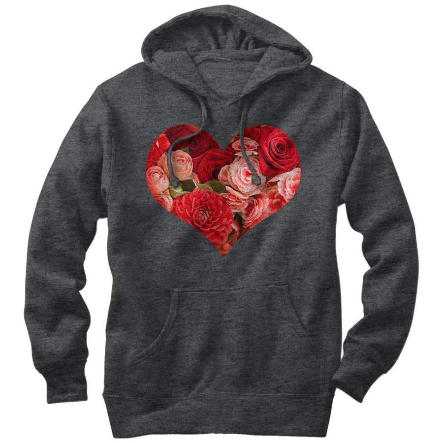 Lost Gods Men’s Floral Print Heart  Lightweight Hoodie Charcoal Heather