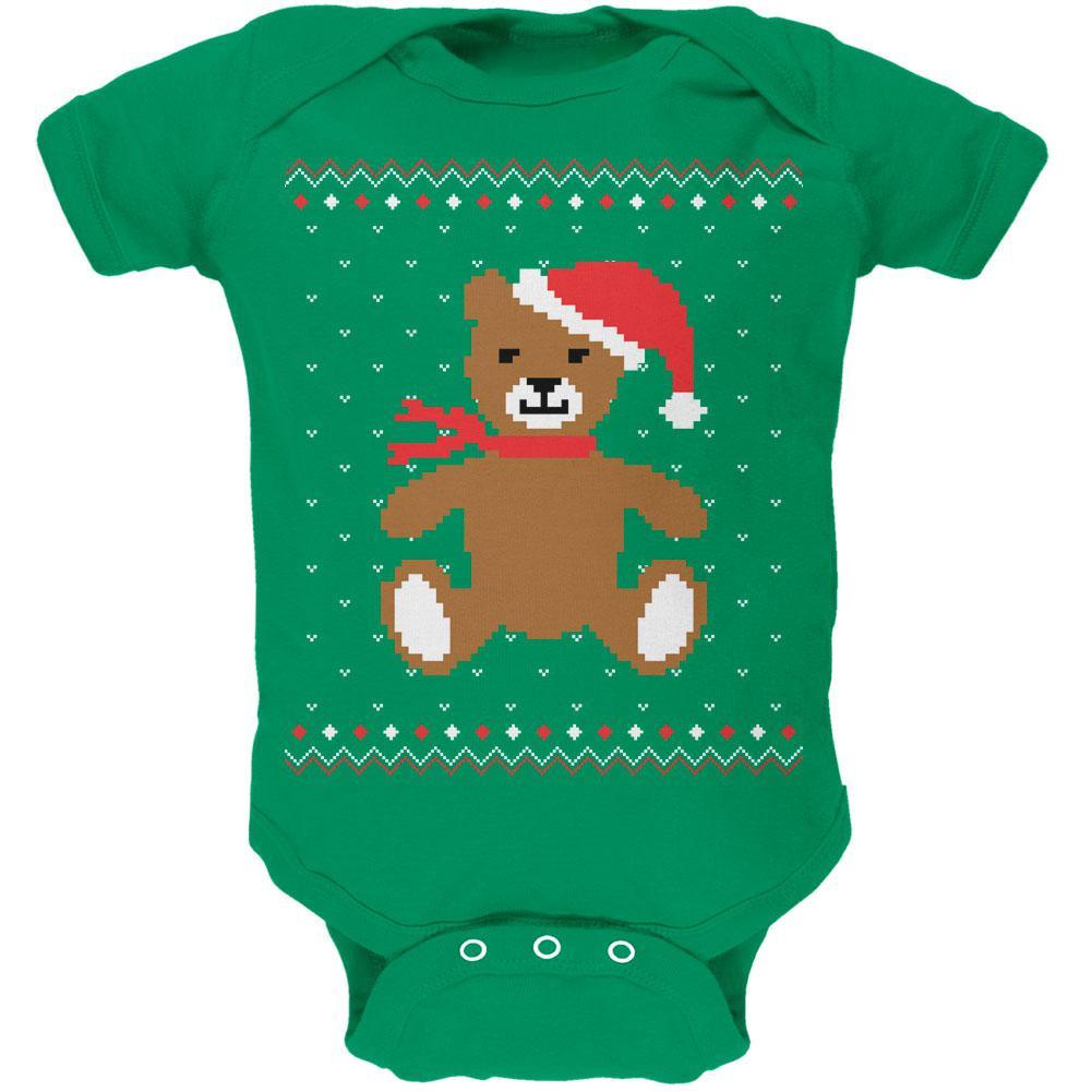 Ugly Christmas Sweater Big Teddy Bear Kelly Green Soft Baby One Piece