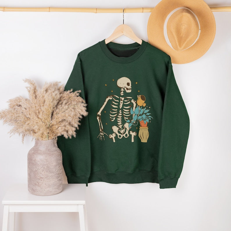 Skeleton Plant Sweatshirt, The Gardener Sweatshirt, Gardening Lover Gifts Sweat Crewneck Sweatshirt All Over Print Sweatshirt For Women Sweatshirt For Men