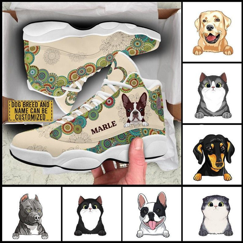 Boho Chic Pattern Dog And Cat Customized White Aj13 Shoes, Custom Dog Shoes, Personalized Pet Jd13 Shoes, Puppy Lover Gift