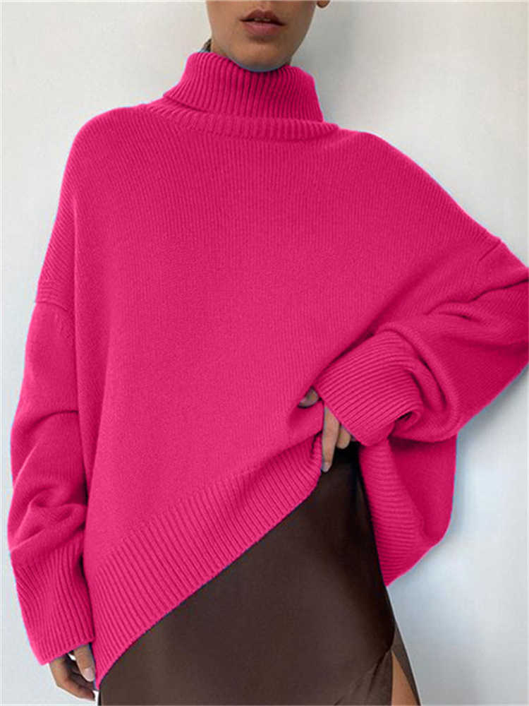 Syiwidii Turtleneck Fall 2022 Sweater Women Winter Fashion Oversized Jumpers Long Sleeve Loose Casual Pullovers Green Fuchsia alx