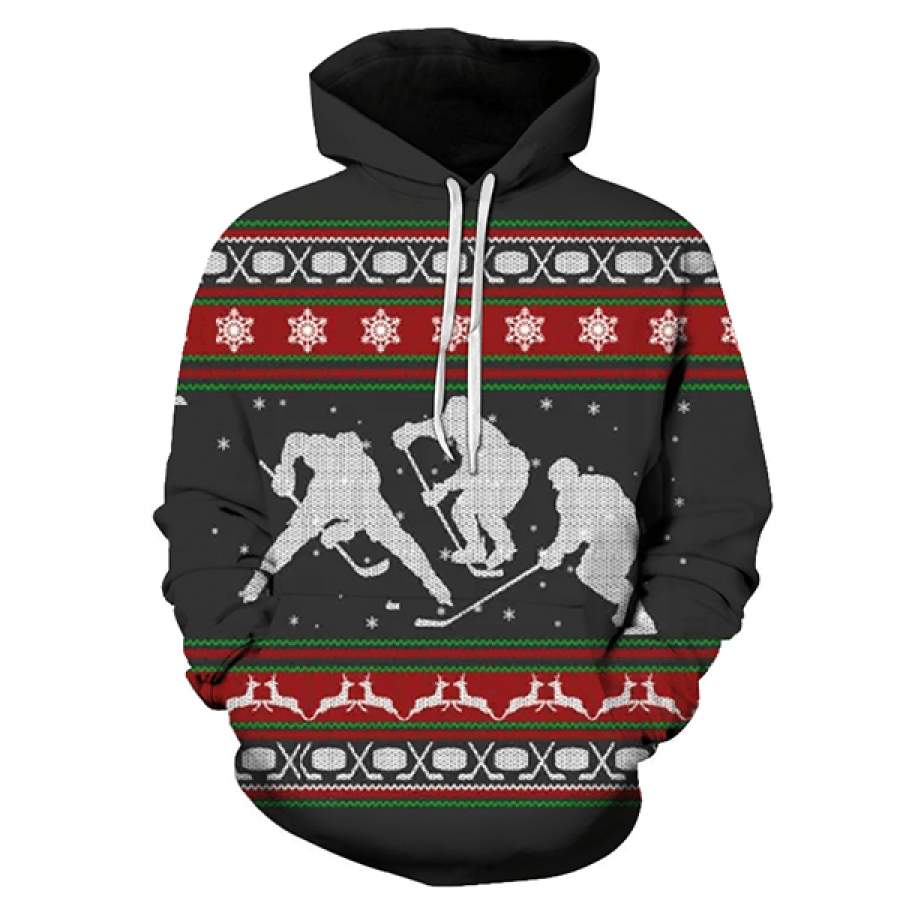 Cool Hockey Ugly Christmas Hoodie 3D All Over Print