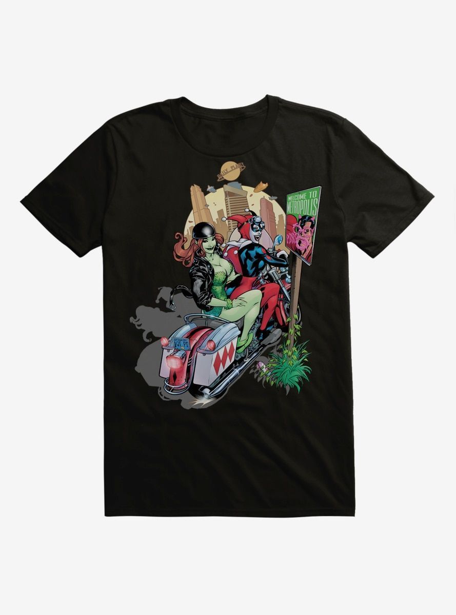 Dc Comics Batman Harley Quinn Poison Ivy Motorcycle Black Shirt