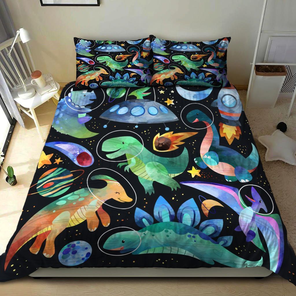 3D Dinosaur Astronaut In The Space Cotton Bed Sheets Spread Comforter Duvet Cover Bedding Sets