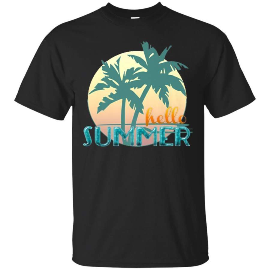 AGR Hello Summer Palm Trees Sunset Theme Tshirt Jaq T-shirt