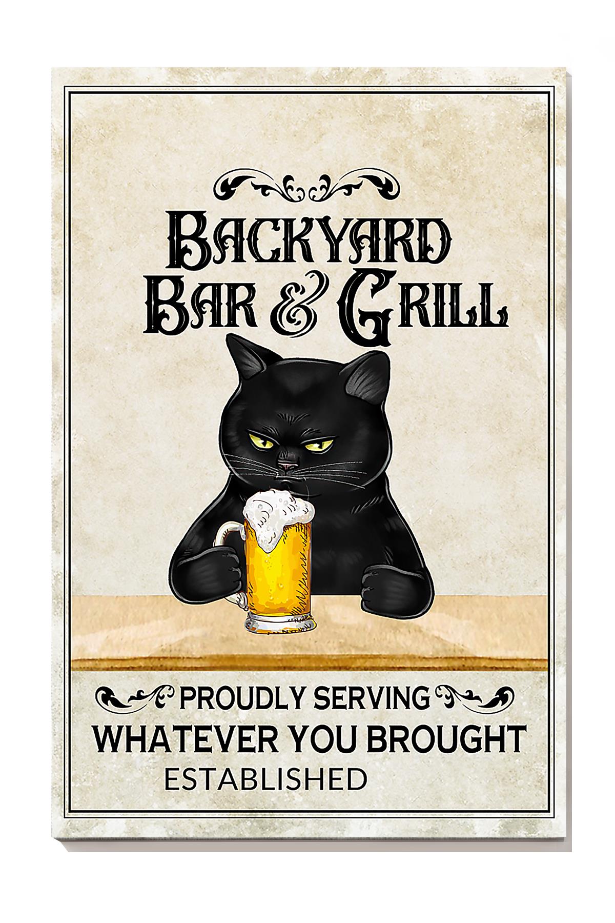 Black Cat Backyard Bar And Grill Black Cat Wall Art For Home Decor Gift For Aminmal Lovers Wrapped Canvas