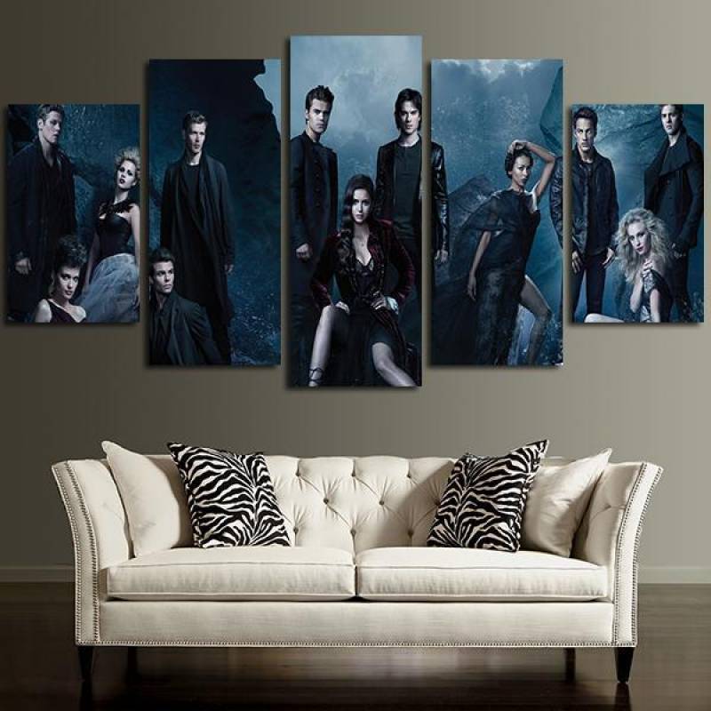 5 Panel The Vampire Diaries Main Cast Wall Art Canvas