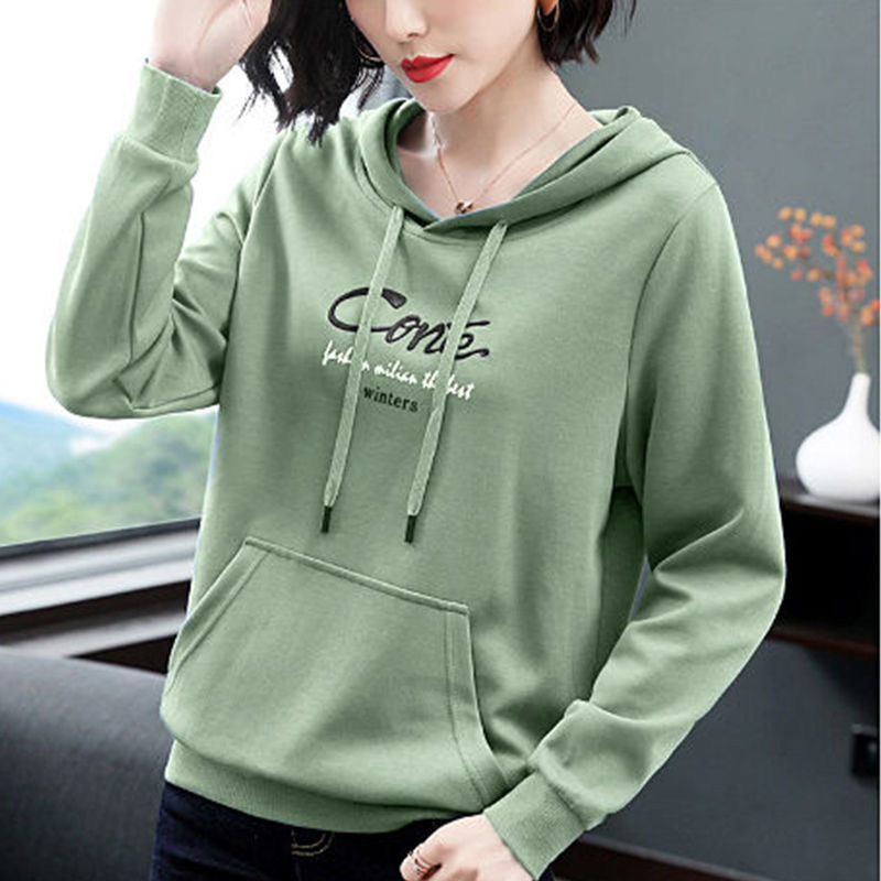 2021 Winter O Neck Cotton Hoodie T Shirt Woman Long Sleeve Shirt Woman Loose T-shirt Korean Style Women Shirts alx