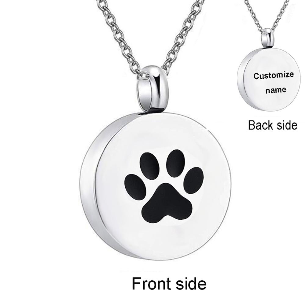 Stainless Steel Pet Paw Cremation URN Necklaces for Ashes Round Memorial Pendant 20inch Chain with Fill Kit alx