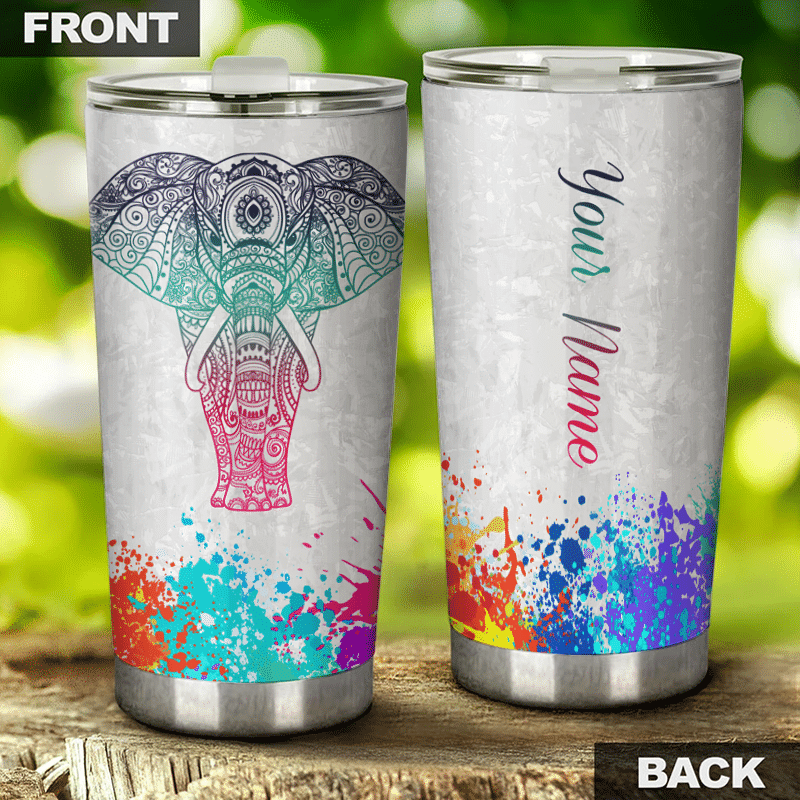 Stainless Steel Tumbler – Custom Name Mandala Elephant Ht030215