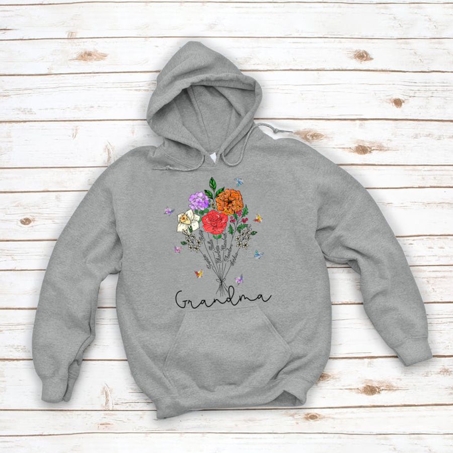 Personalized Grandma And Grandkids Flower Hoodie