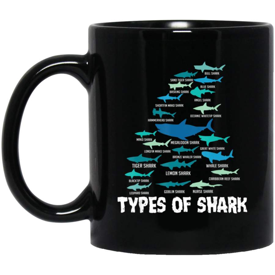 Types of Shark Megalodon Great White Nurse Shark Coffee Mug