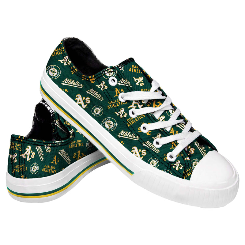 Oakland Athletics MLB Womens Low Top Repeat Print Canvas Shoes