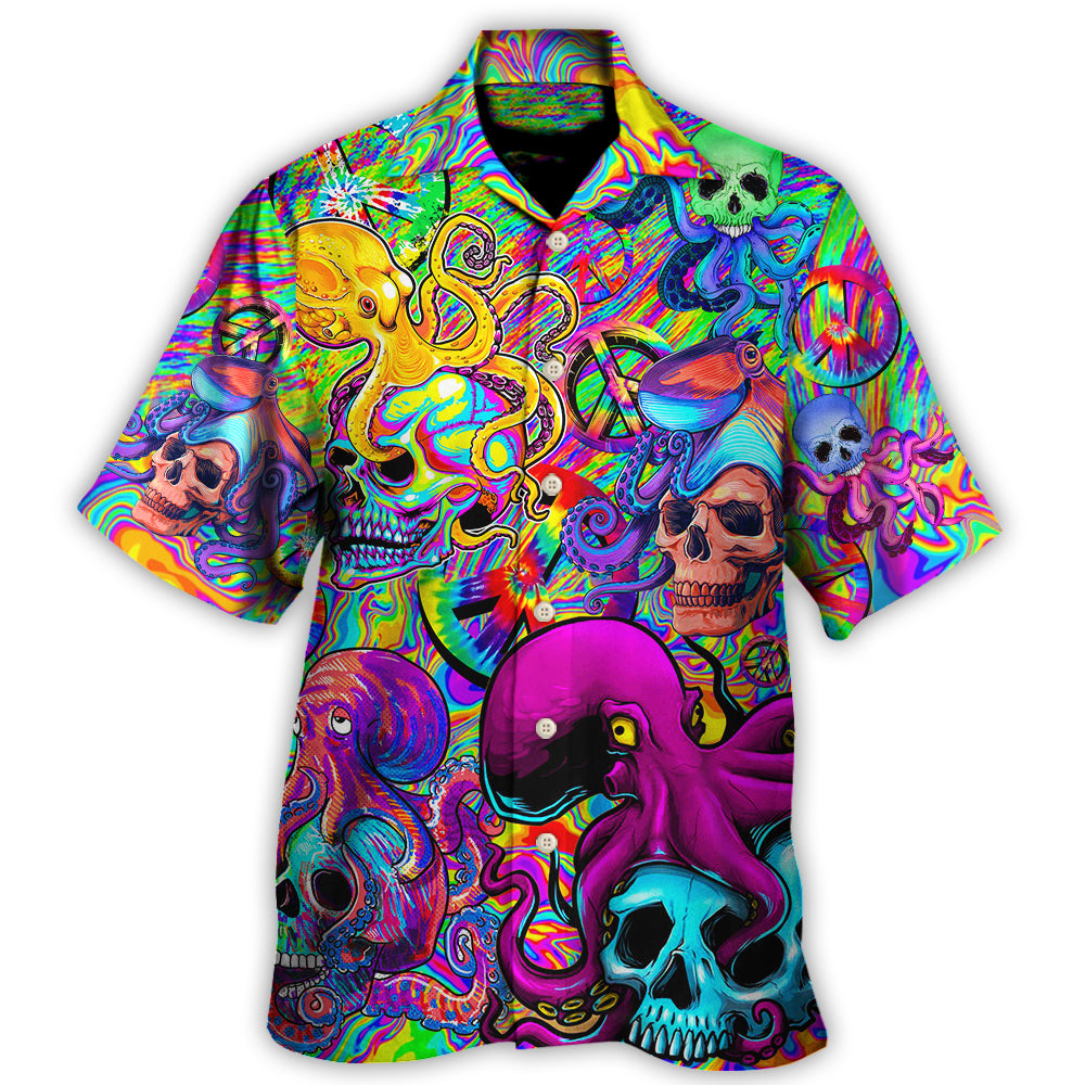 Hippie Skull Octopus Colorful Tie Dye Hawaii Shirt Ha64427