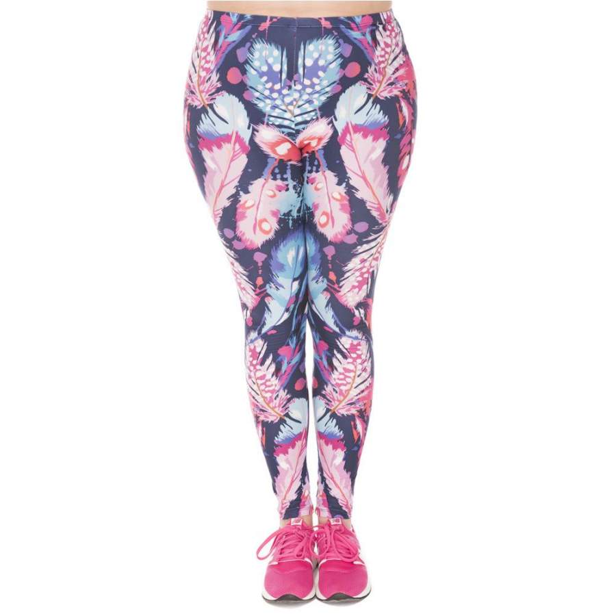 Zohra High Quality Large Size Leggings Feathers Color Printed Leggins Plus Size Trousers Stretch Pants For Plump Wome