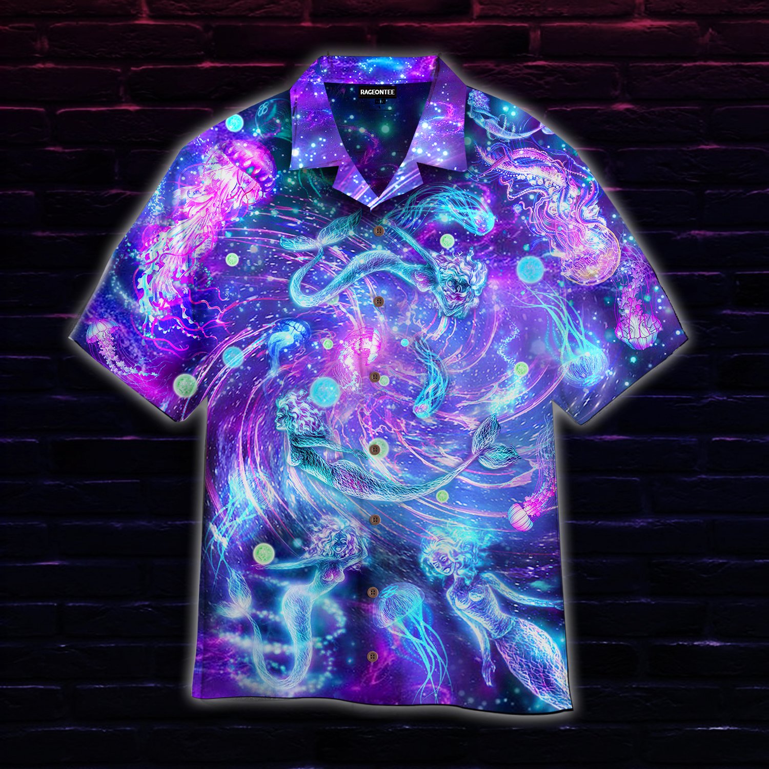 Fantasy Mermaid And Neon Jellyfish Hawaii Shirt For Men Women Adult Ha53850