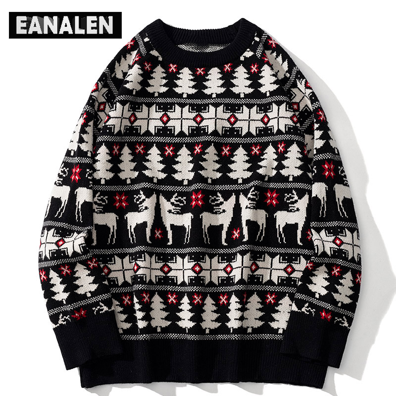 2022 Harajuku Vintage Christmas Knitted Sweater Men’s Oversized Jumper Pullover Thick Sweater Grandpa Ugly Sweater Women’s Y2K alx