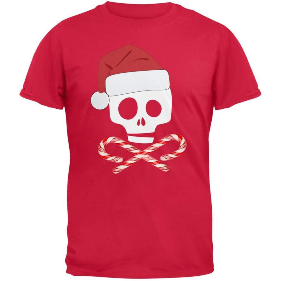 Skull And Cross Candy Canes Santa Red Adult T-Shirt