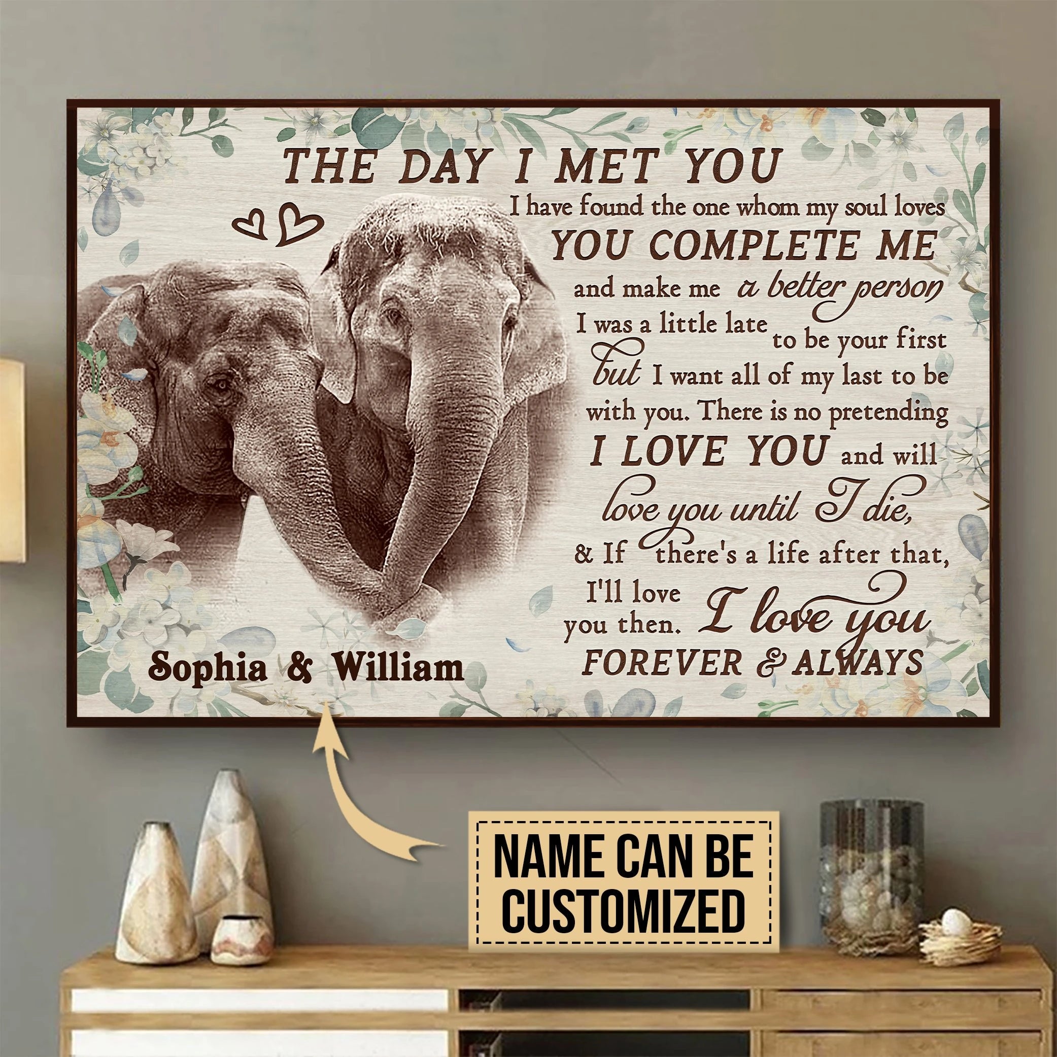 Personalized Elephant The Day I Met Custom Name Canvas Prints Poster Wall Art Decor