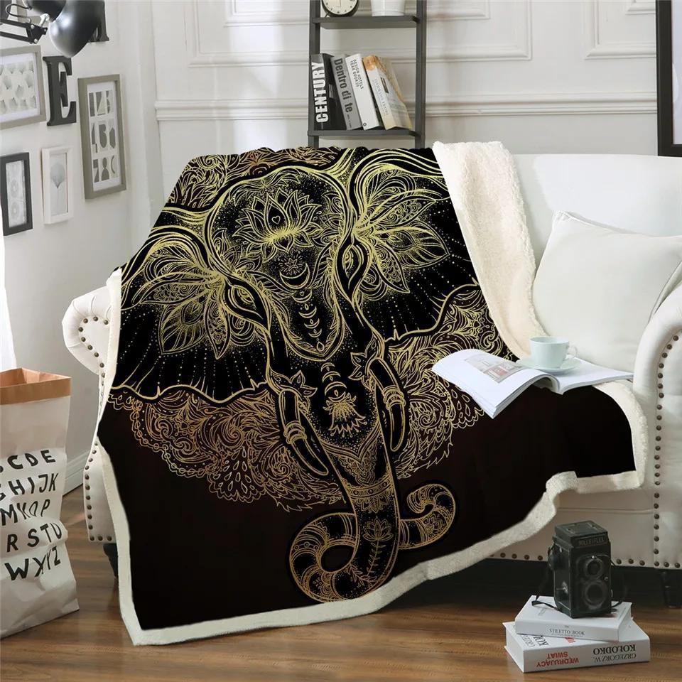 Golden Elephant Velvet Plush Throw Blanket Cozy Sherpa Blanket, Gift Fleece Blanket, Custom Blankets, Blanket Sofa Bed, Photo Blanket, 3d Print Blanket